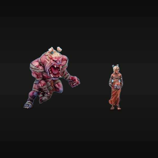 Fantasy Demon Beast and Robed Summoner Companion 28mm Resin Figure Set