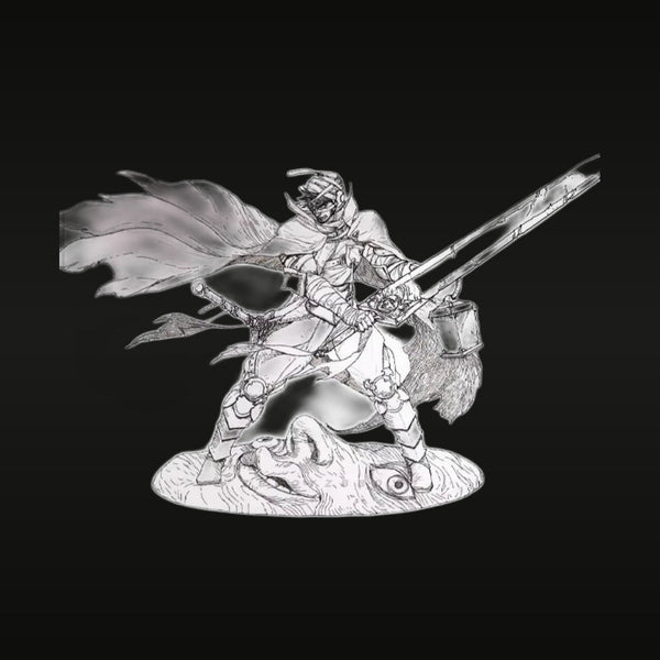 Fantasy Warrior on Winged Dragon Mount with Halberd 38mm Resin Figure Kit