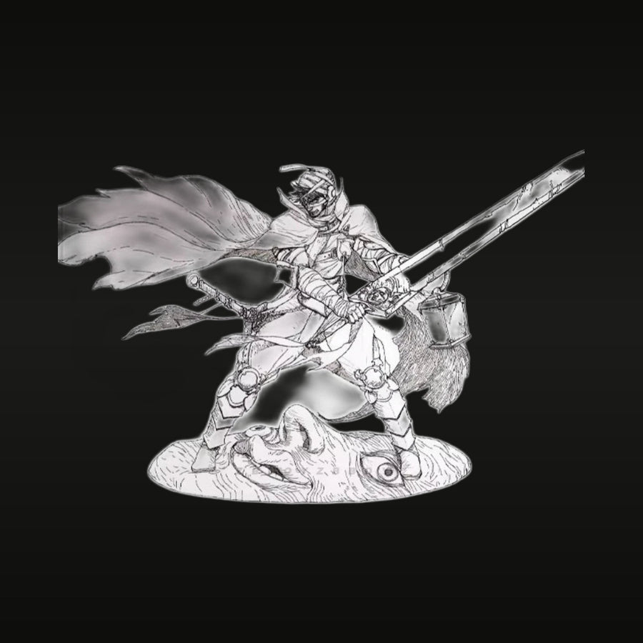 Fantasy Warrior on Winged Dragon Mount with Halberd 38mm Resin Figure Kit - unpainted resin model kit