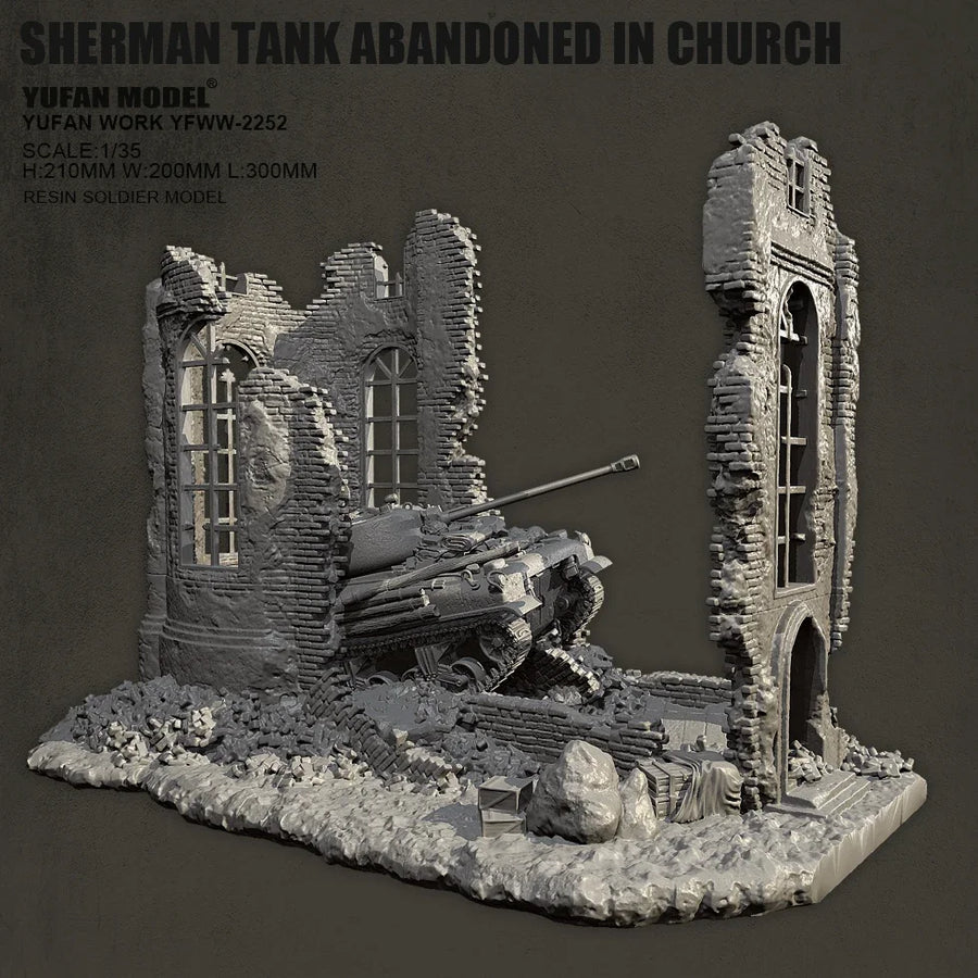 WWII Sherman Tank in Ruined Church Diorama 1/35 Resin Kit - resin model view 4