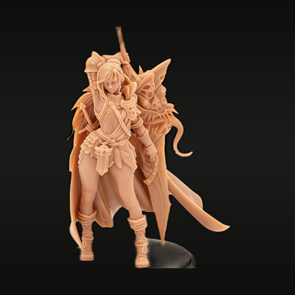 Fantasy Female Warrior Mounted on Feline Beast with Axe 40mm Resin Figure Kit