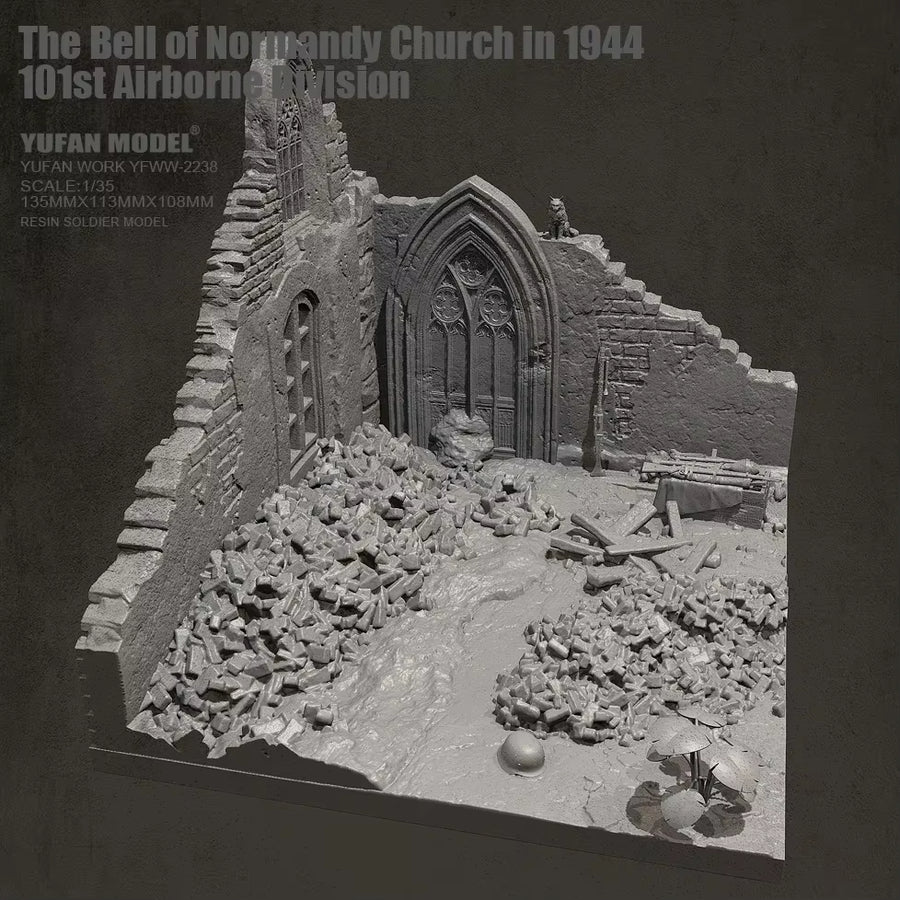 WWII Normandy Ruined Church Diorama Base 1/35 Resin Kit - resin model view 4
