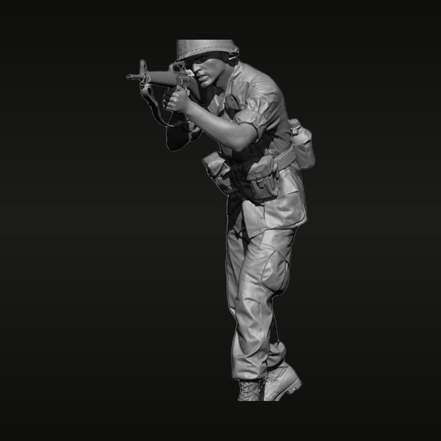 Vietnam War US Soldier Crouching Aim M16 1/35 Resin Figure Kit - unpainted resin model kit