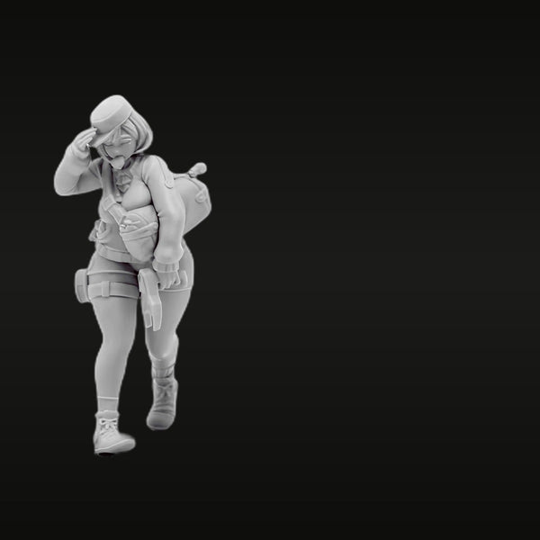 Stylized Anime Female Military Soldier Saluting 38mm Resin Figure