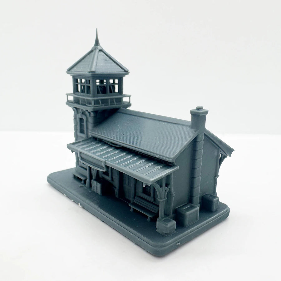 Stone Train Station with Watchtower LYTS125 1/87 1/160 1/220 Miniature Building Military Car