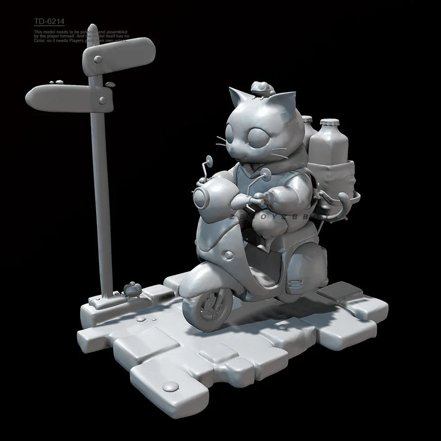 Steampunk Cat Scooter Driver 50mm Resin Figure Kit - resin model view 3