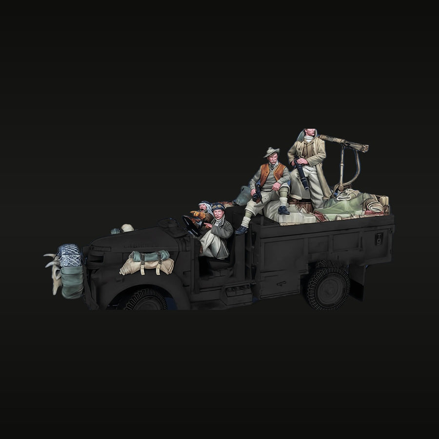 WWII British Desert Patrol Truck Crew with 3 Figures 1/35 Resin Diorama Kit - unpainted resin model kit