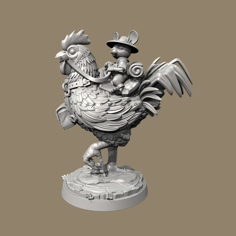 Steampunk Rooster with Mouse Rider 38mm Resin Figure Kit - resin model view 3