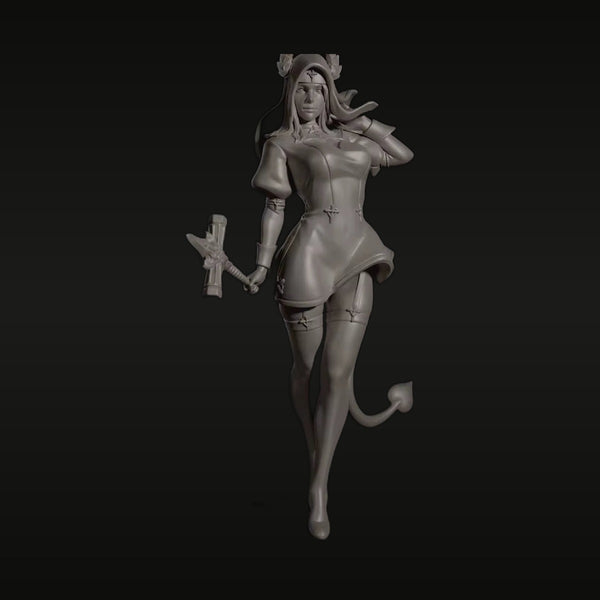 Fantasy Female Demonic Nun with Cross Staff 1/24 Resin Figure Kit