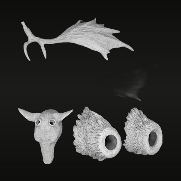 Fantasy Stylized Deer Head Bust with Antlers and Ear Pieces 1/6 Resin Kit