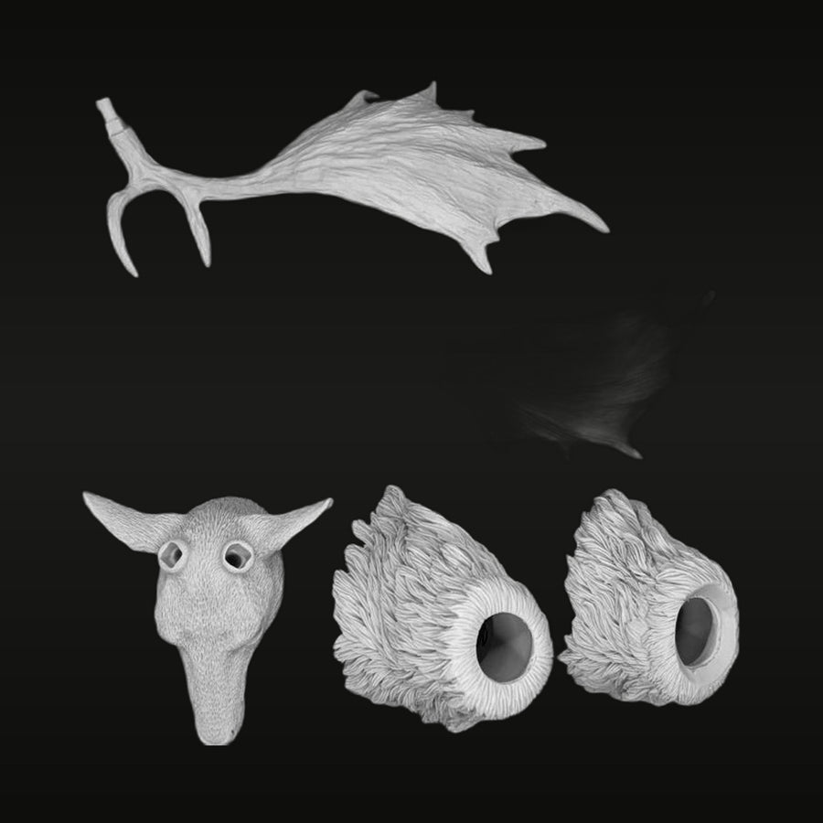 Fantasy Stylized Deer Head Bust with Antlers and Ear Pieces 1/6 Resin Kit - unpainted resin model kit
