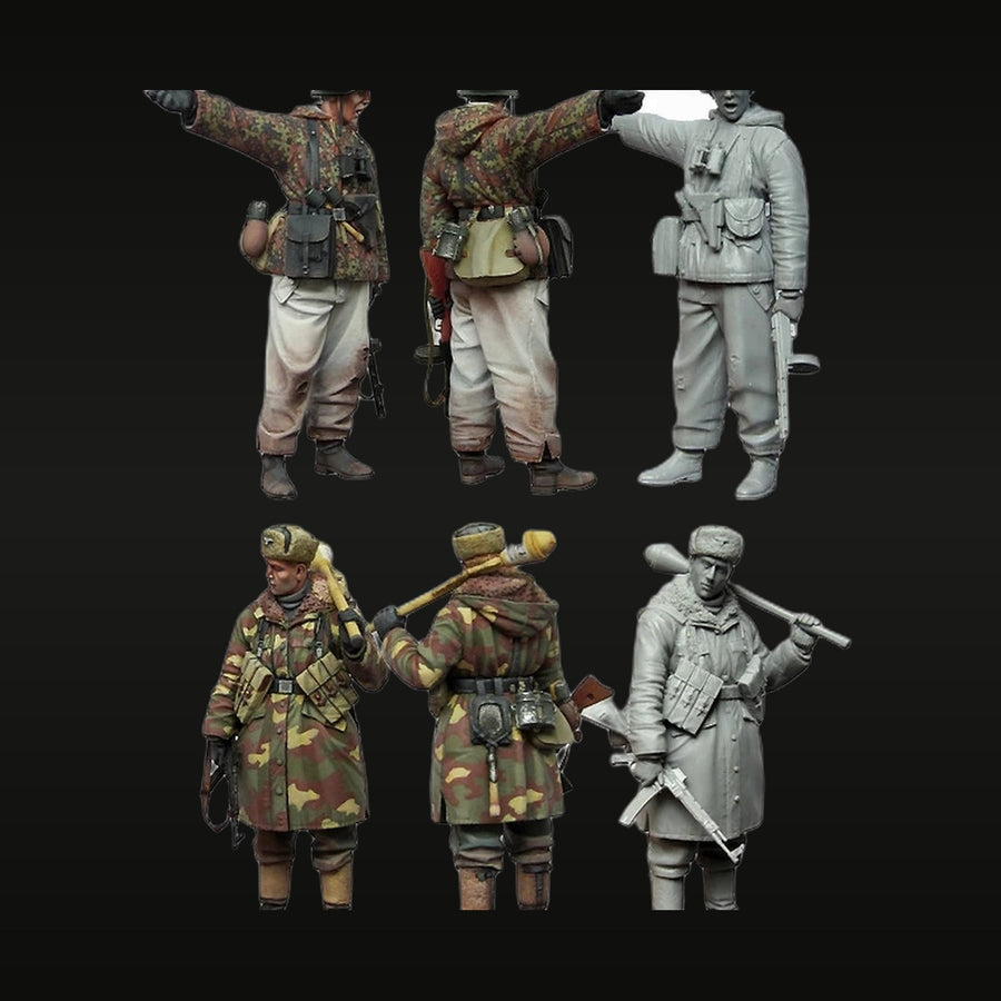 WWII German Winter Infantry with Panzerfaust 1/35 Resin Figure Set - unpainted resin model kit