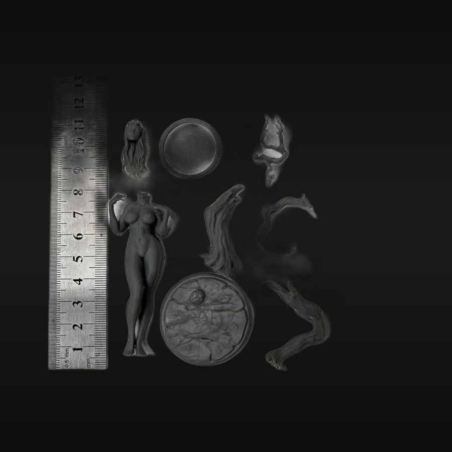 Fantasy Female Figure with Base and Accessories 1/24 Resin Model Kit - unpainted resin model kit