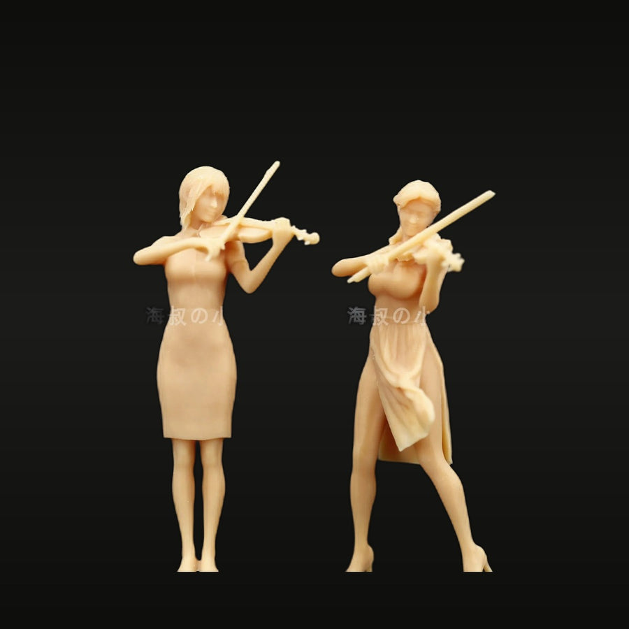 Female Violinist Set of 2 Elegant Musicians 1/64 Resin Figure Kit - unpainted resin model kit