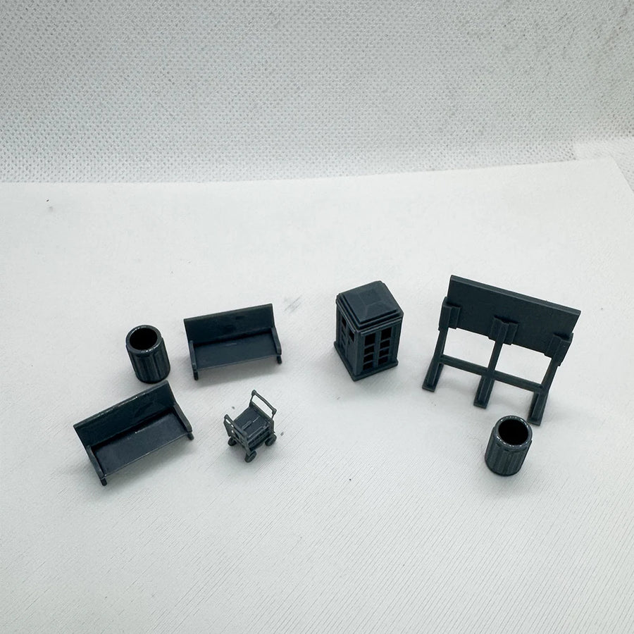 Train Station Accessory Set Phone Booth Bench Luggage Scale LYTS072 1/220 1/48 1/64 1/72 1/87 1/144 1/160 Z Scale Scene