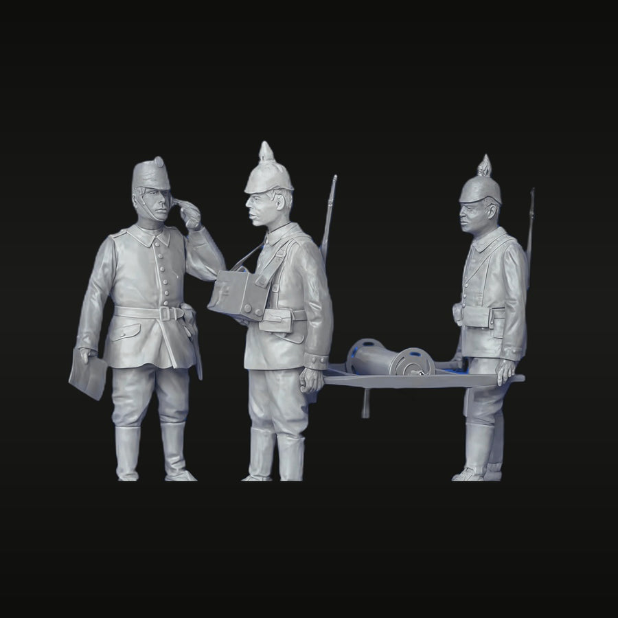 WWI German Soldiers with Wounded on Stretcher 1/35 Resin Figure Kit - unpainted resin model kit