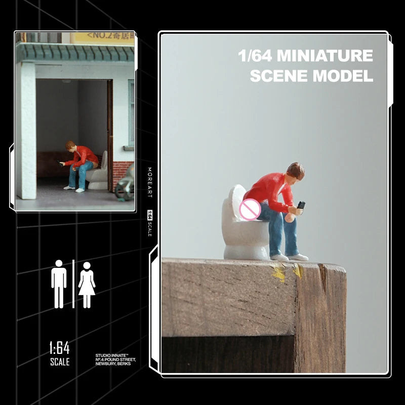 1/64 Miniature Male Toilet Doll Model Mini Figurine Restroom Scene Landscape Small Scale DIY Creative Photography Props Display