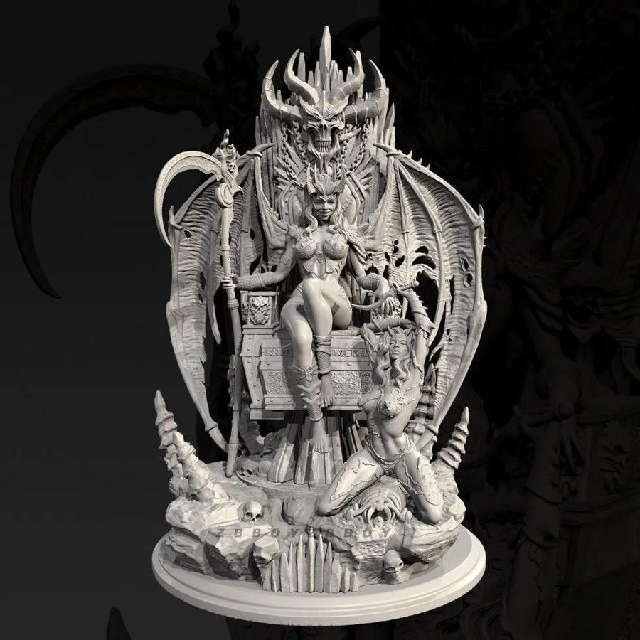 Fantasy Demon Dragon Lord on Throne with Maiden 60mm Resin Diorama Kit - resin model view 3