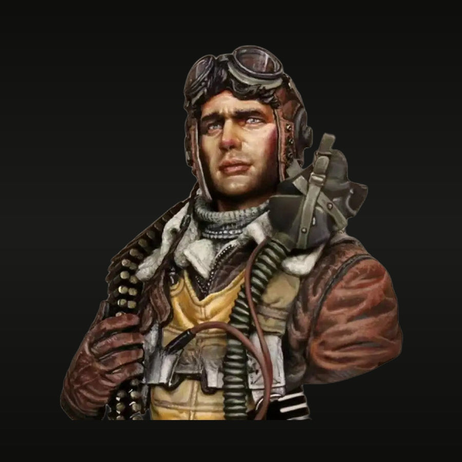 WWII US Army Air Corps Fighter Pilot with Revolver 1/10 Resin Bust - unpainted resin model kit