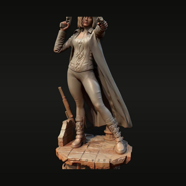 Modern Female Spy Operative with Dual Pistols and Long Coat Resin Figure Kit