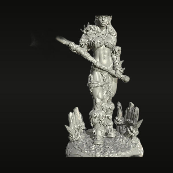 Fantasy Female Barbarian Warrior with Skull Staff 75mm Resin Figure Kit
