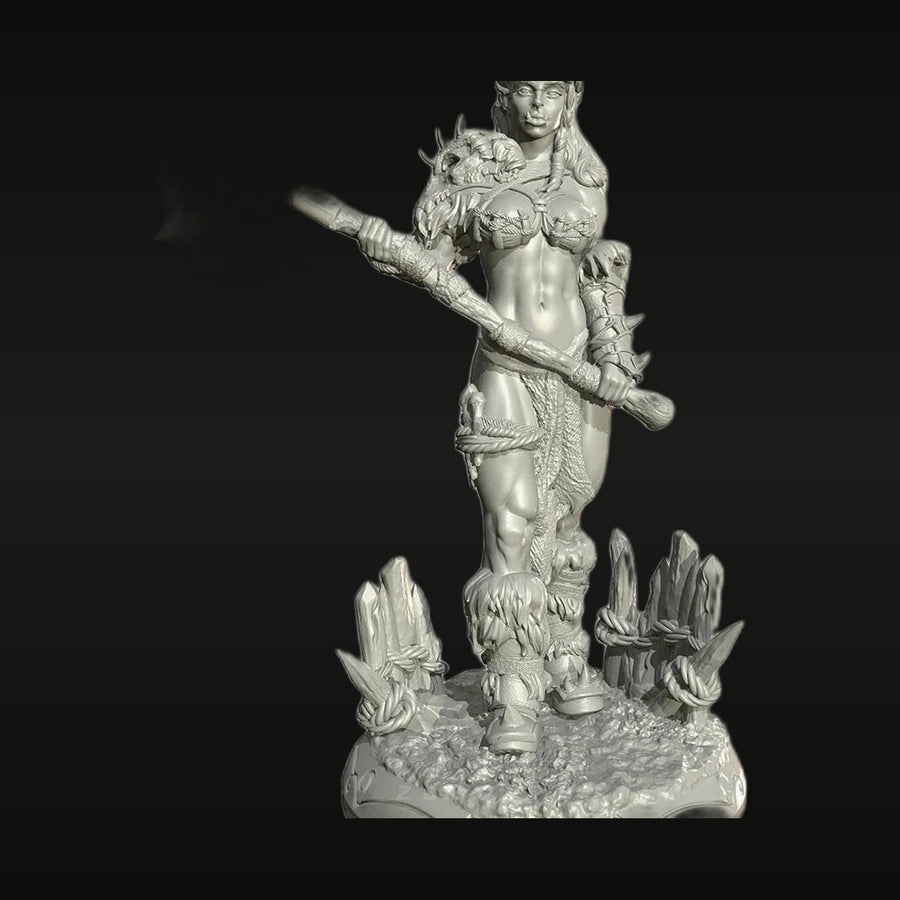 Fantasy Female Barbarian Warrior with Skull Staff 75mm Resin Figure Kit - unpainted resin model kit