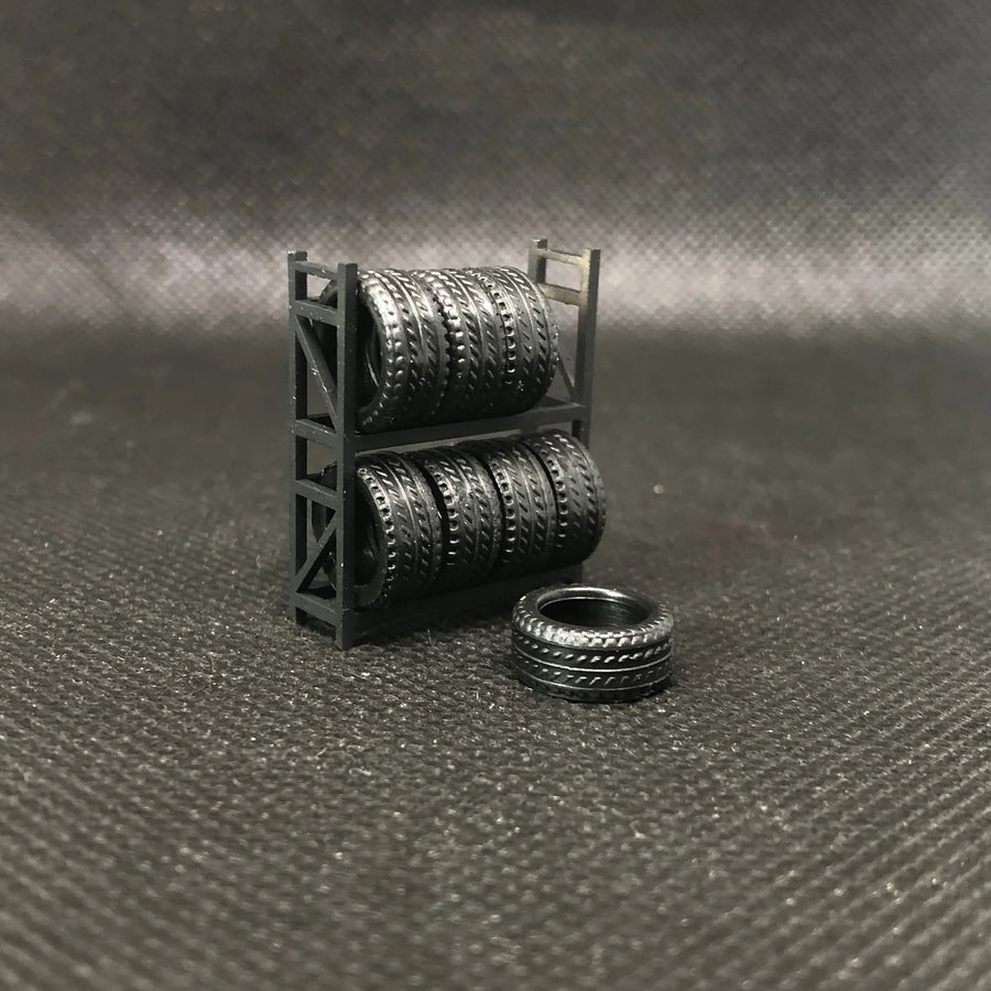 1/64 Parking Scene Tire Rack Tool Stand Red Brick Graffiti American Style Garage Accessories Car Repair Factory Display Props