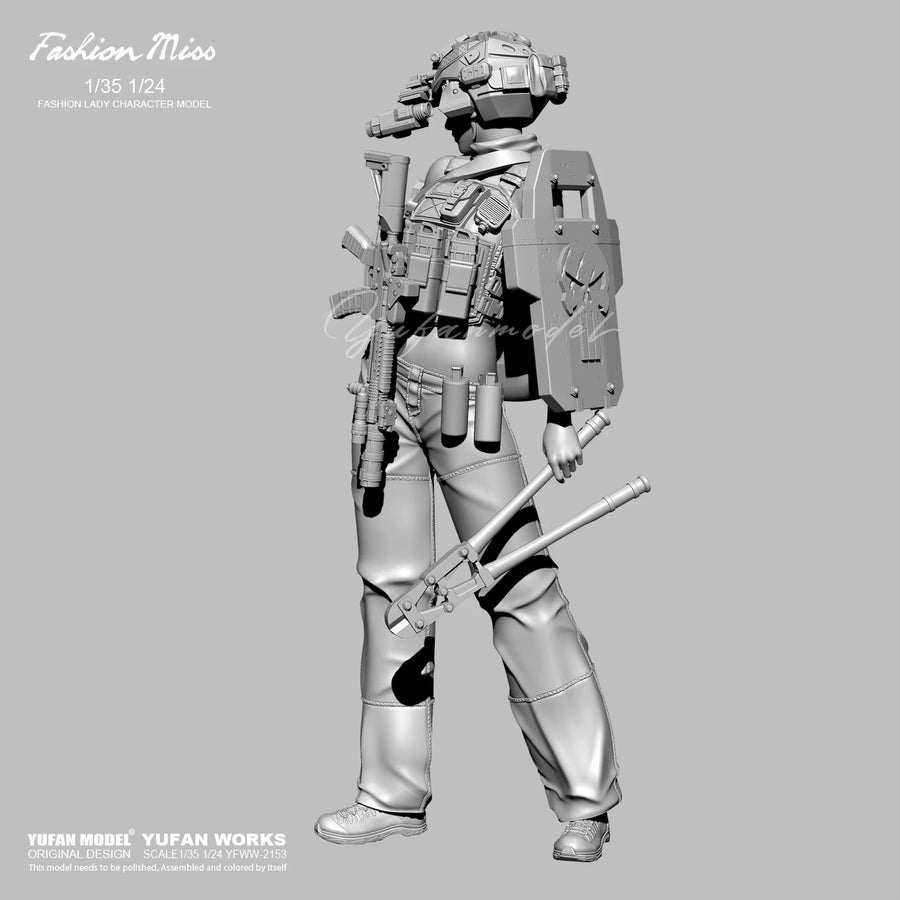 Modern Female Tactical Operator with Rifle & Shotgun 1/35 Resin Figure Kit - resin model view 2