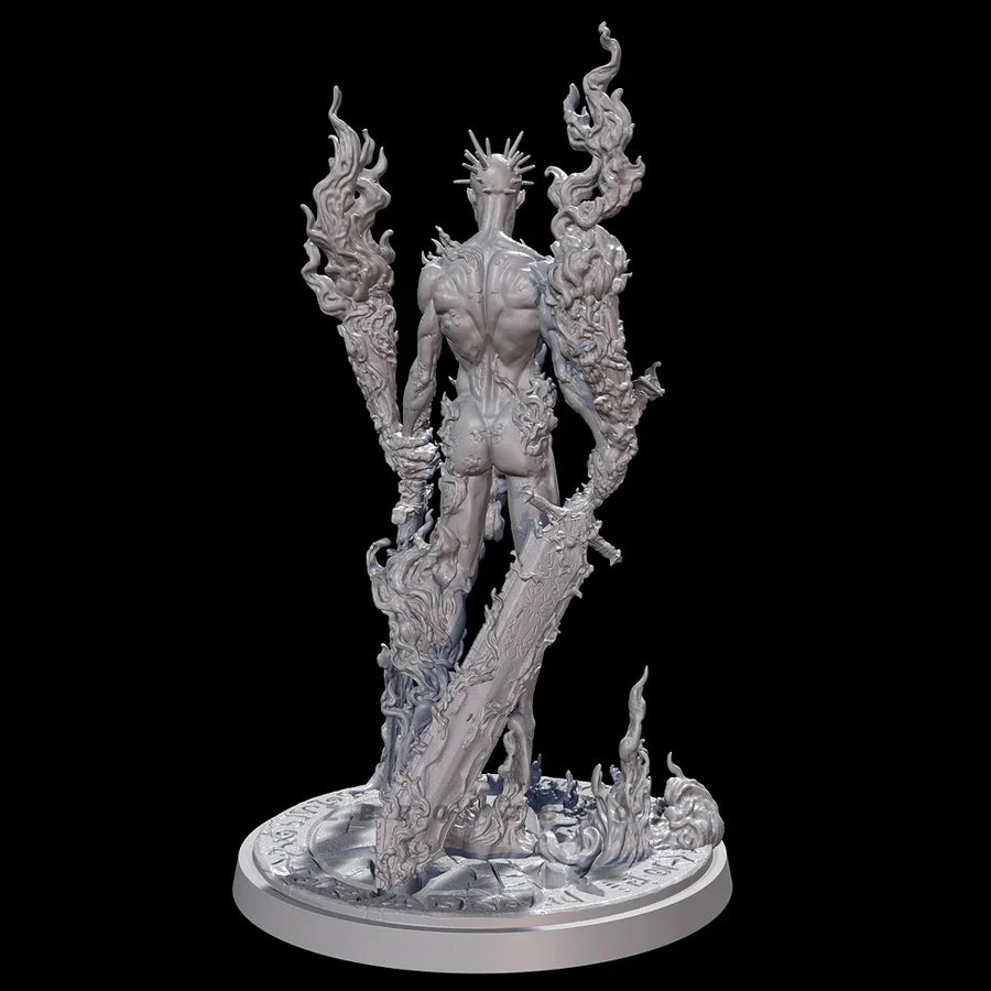 Fantasy Demon Lord Bust with Spiked Crown and Ornate Staff 38mm Resin Kit - resin model view 3