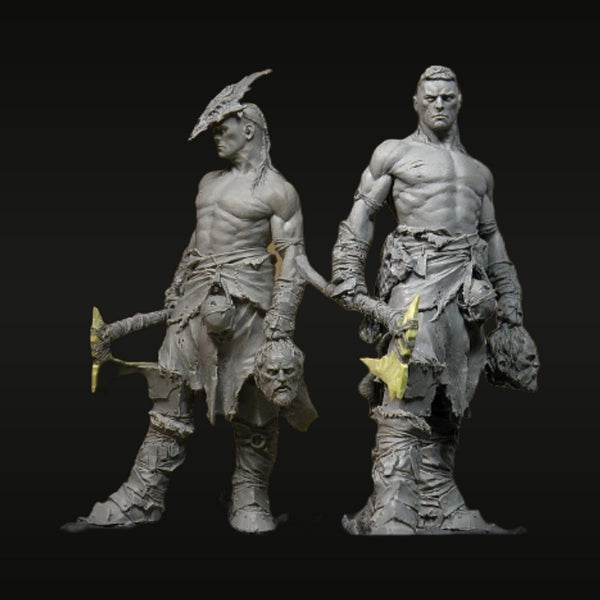 Fantasy Barbarian Warriors with Axe and Flail Duo 75mm Resin Figure Kit