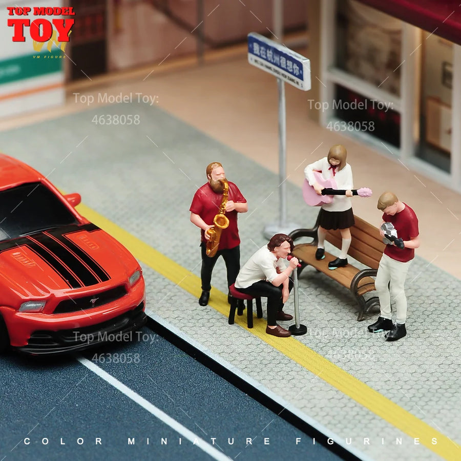 Painted Miniatures 1/64 Scale Band Combination Singer Guitarist Female Male Scene Figure Doll Unpainted Model for Car Vehicles