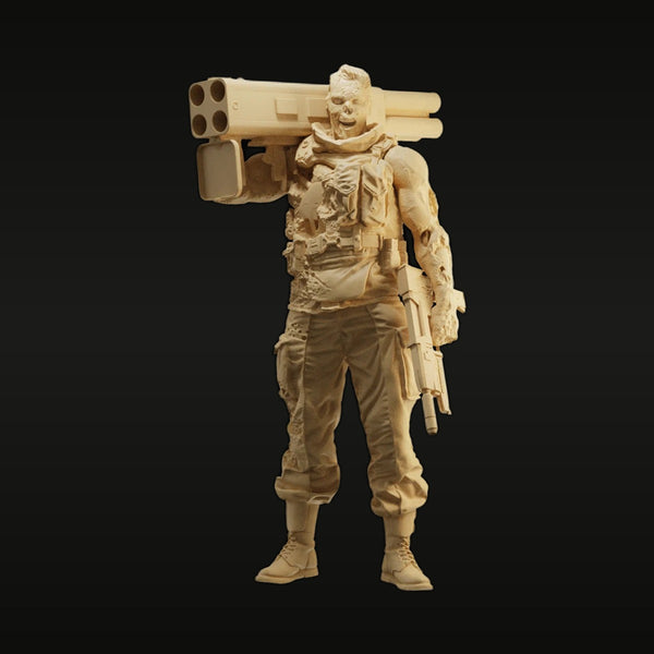 Post-Apocalyptic Zombie Soldier with Quad Rocket Launcher 1/35 Resin Figure