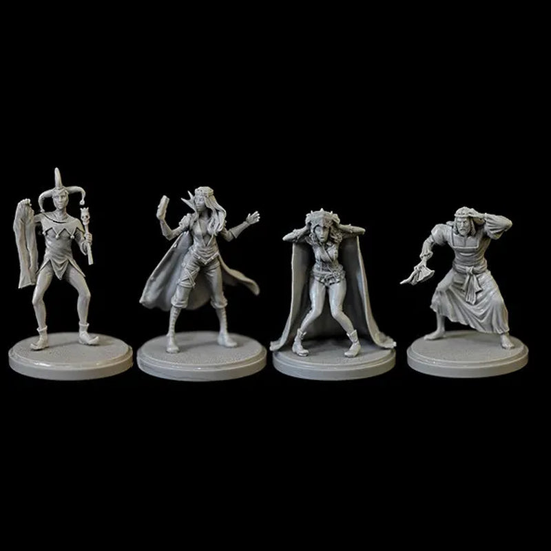 Fantasy Civilians & Caster Set - Jester, Mage, Kneeling & Robed Figure 28mm Resin Kit - resin model view 2