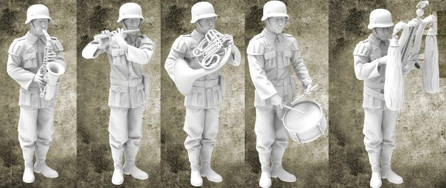 1/35 Scale Die-Cast Resin Figure Model Kit WWII German Military Band Musicians Unassembled and Unpainted