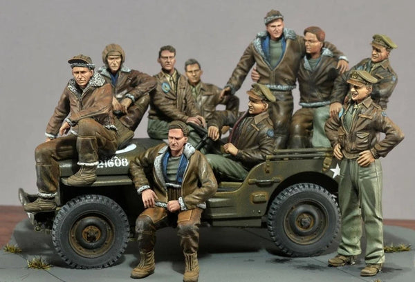 WWII American B-17 Crew with Jeeps Diorama Set 1/35 Resin Kit