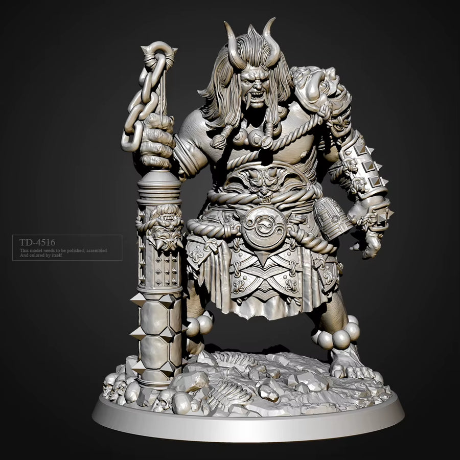 Fantasy Demon Horned Warrior with Spiked Mace and Chains 75mm Resin Bust Kit - resin model view 2