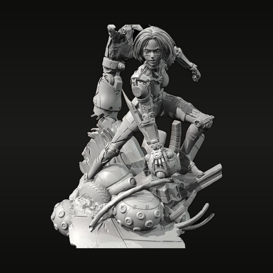 Sci-Fi Cyborg Female Warrior with Mechanical Base 50mm Resin Bust Kit - unpainted resin model kit