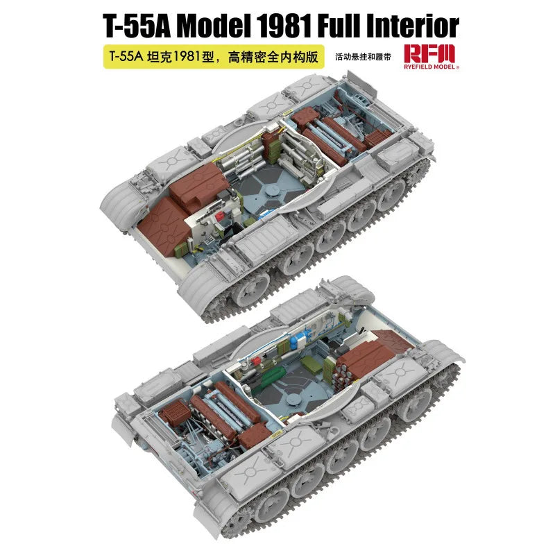 RYE FIELD MODEL RFM- 5155 1/35 T-55A Tank 1981 Full Interior Workable Suspension & Track Plastic Model Kit