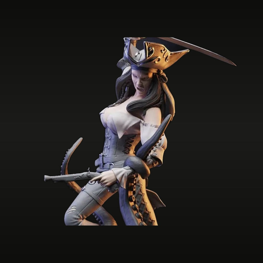 Fantasy Female Pirate with Tricorn Hat and Flintlock Pistol 1/24 Resin Figure Kit - unpainted resin model kit