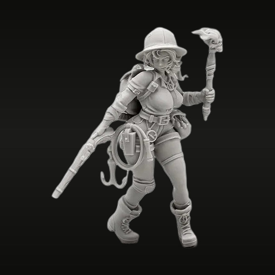 Steampunk Female Adventurer with Mechanical Staff 38mm Resin Figure Kit - unpainted resin model kit