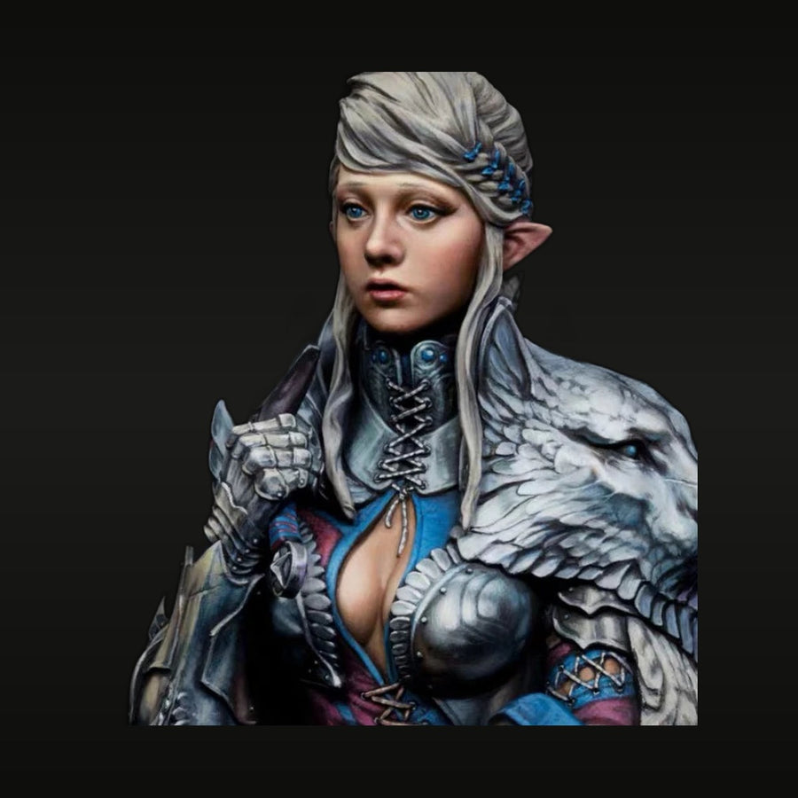 Fantasy Female Elf Warrior with Wing Pauldrons 1/10 Resin Bust Kit - unpainted resin model kit