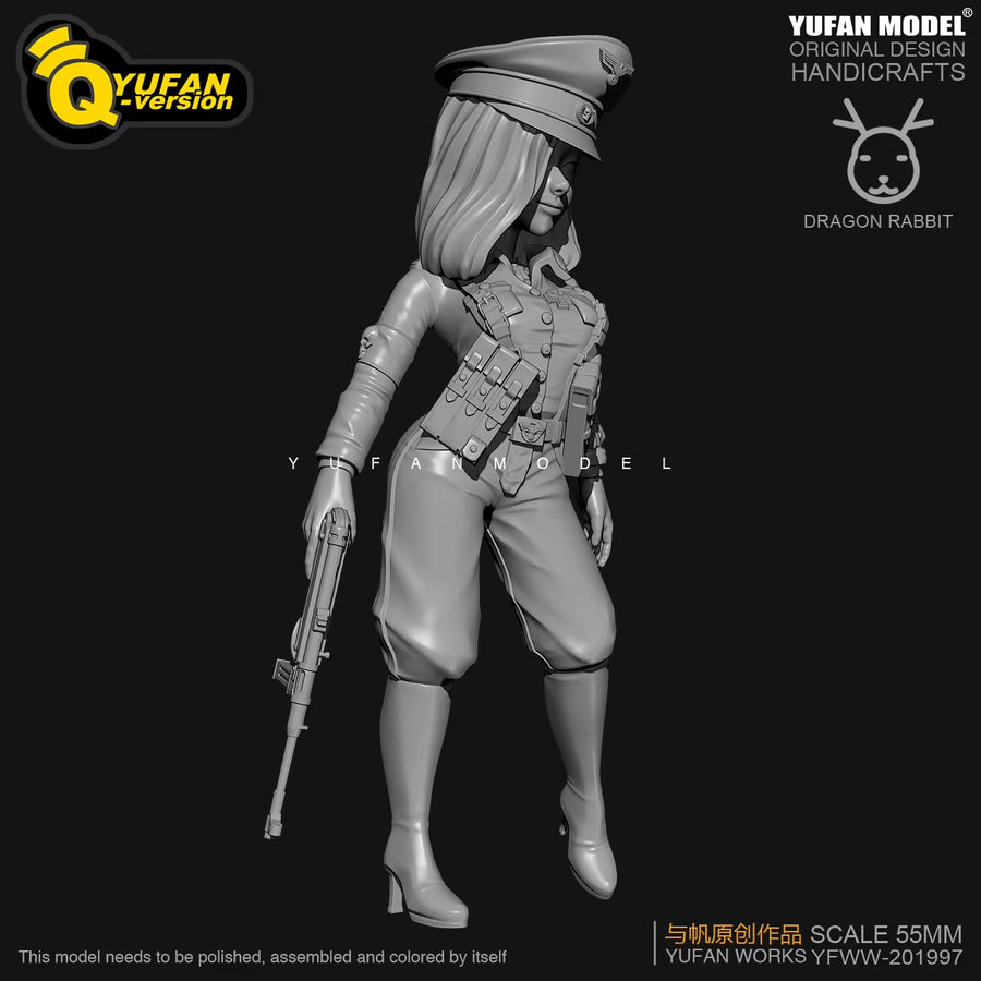 WWII German Female Officer Chibi 55mm Resin Figure Kit - resin model view 4
