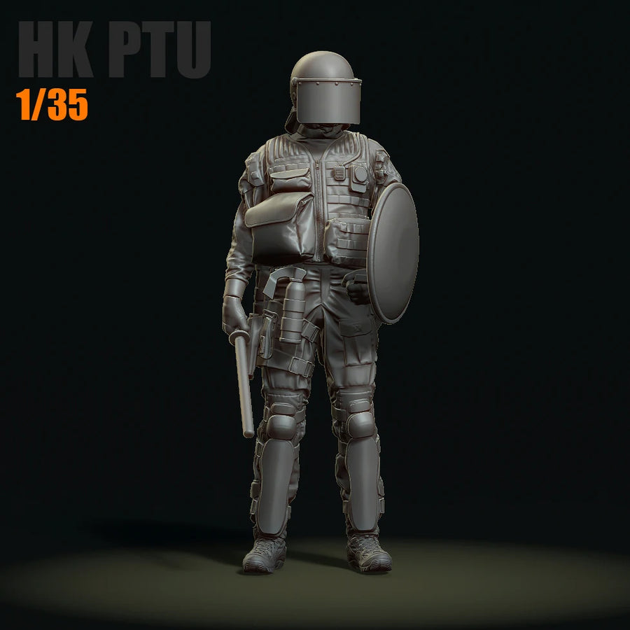 Modern Riot Police Officer with Shield and Baton 1/35 Resin Figure Kit - resin model view 2