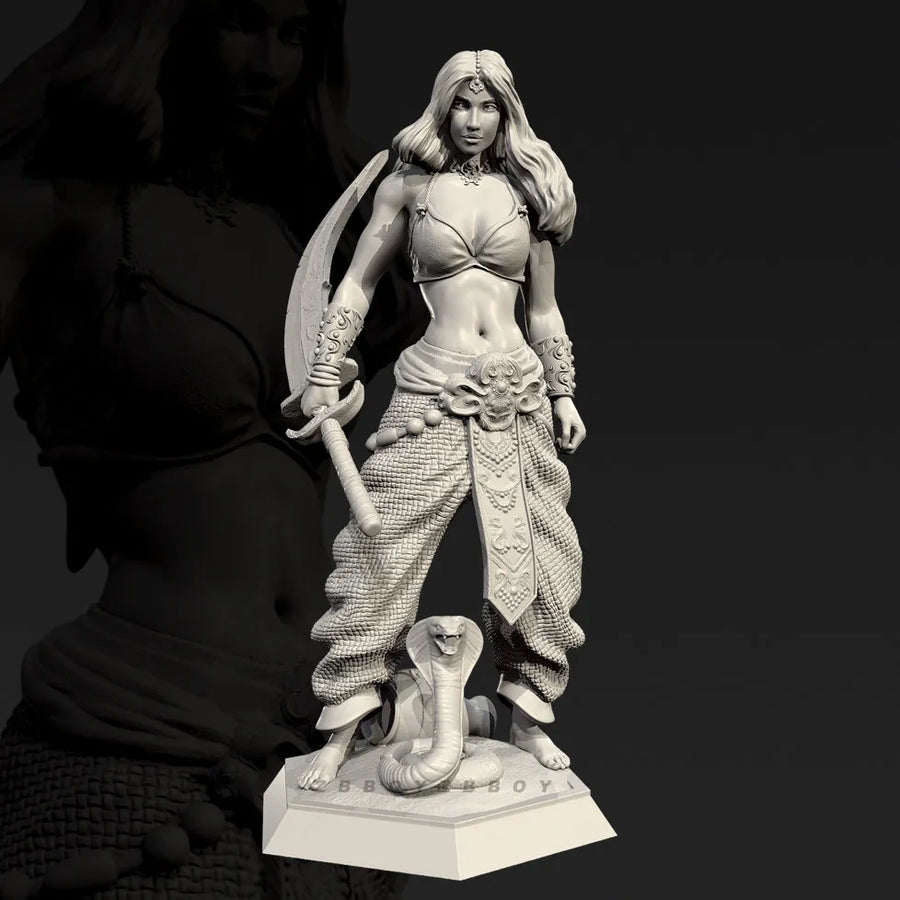 Fantasy Female Warrior Bust with Curved Blade 28mm Resin Kit - resin model view 3