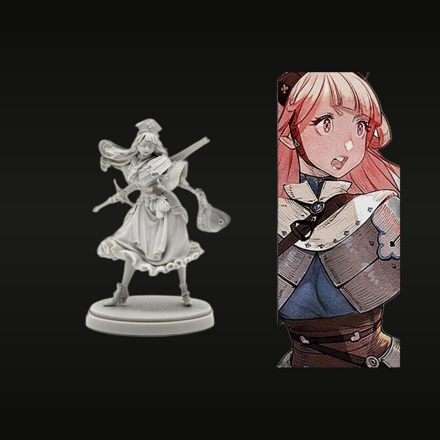 Fantasy Female Bard with Crossbow and Instrument 75mm Resin Figure Kit - unpainted resin model kit