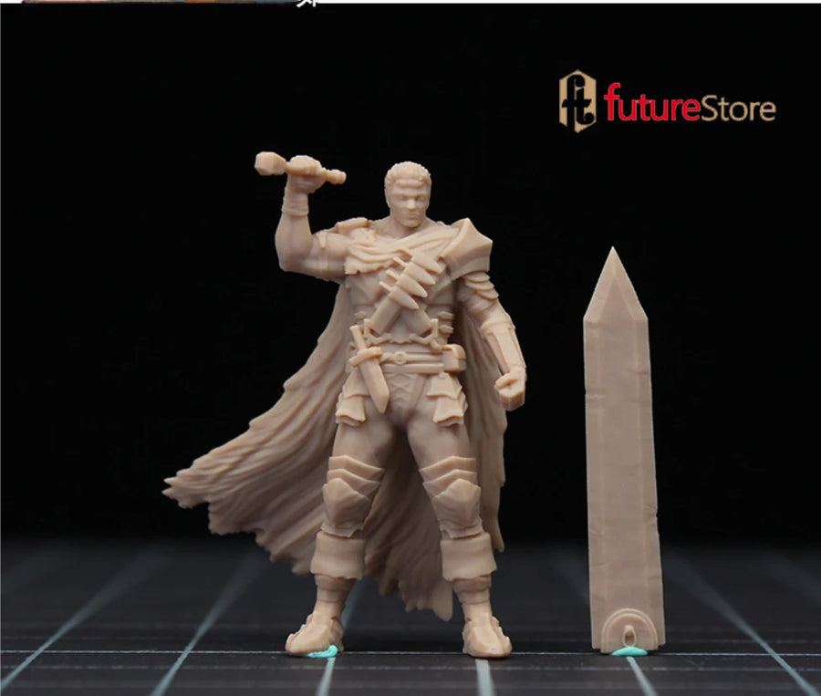 Fantasy Human Warrior with Greatsword and Cape 1/64 Resin Figure Kit - resin model view 5