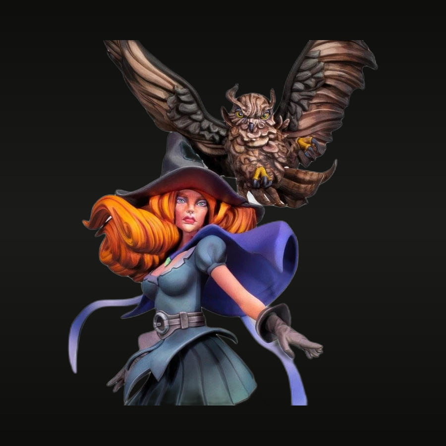 Fantasy Female Witch with Owl Familiar 1/10 Resin Bust Kit - unpainted resin model kit