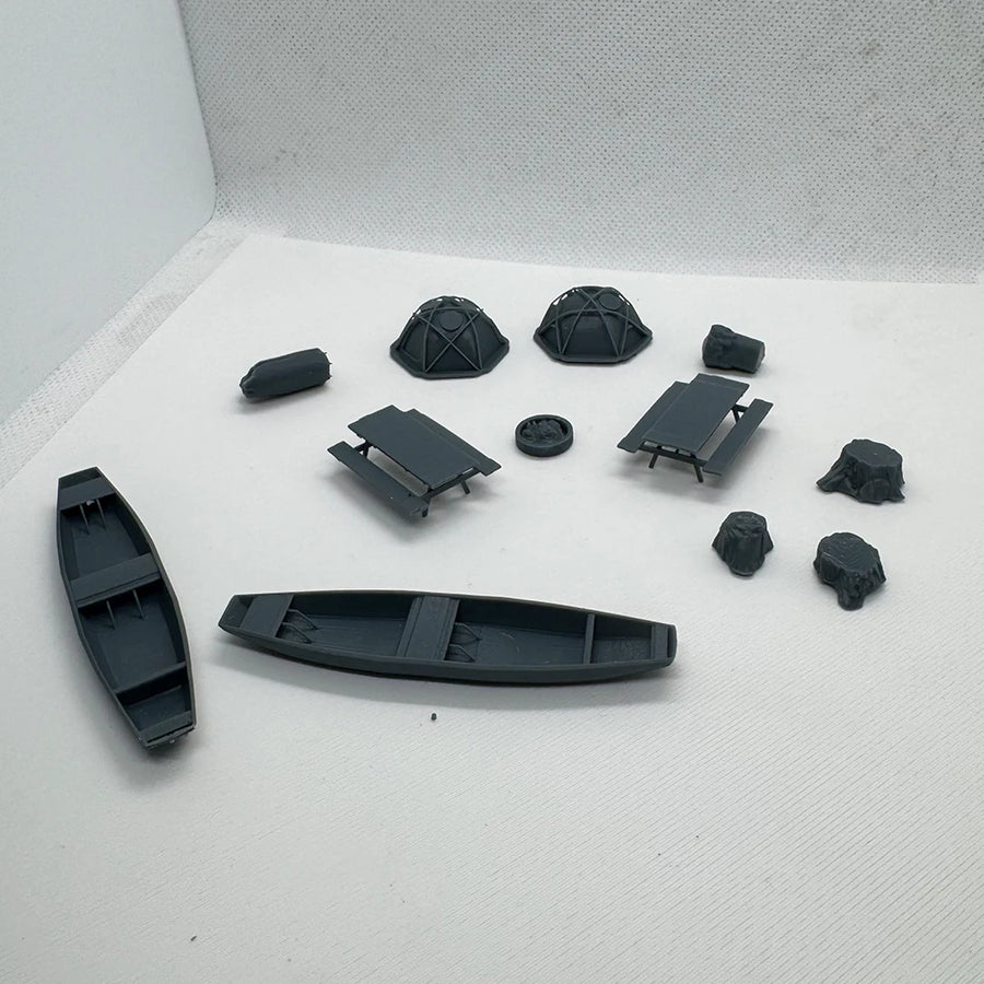 Riverside Campsite Diorama Terrain Set with Boats, Tents & Picnic Tables 28mm Resin Kit - resin model view 3
