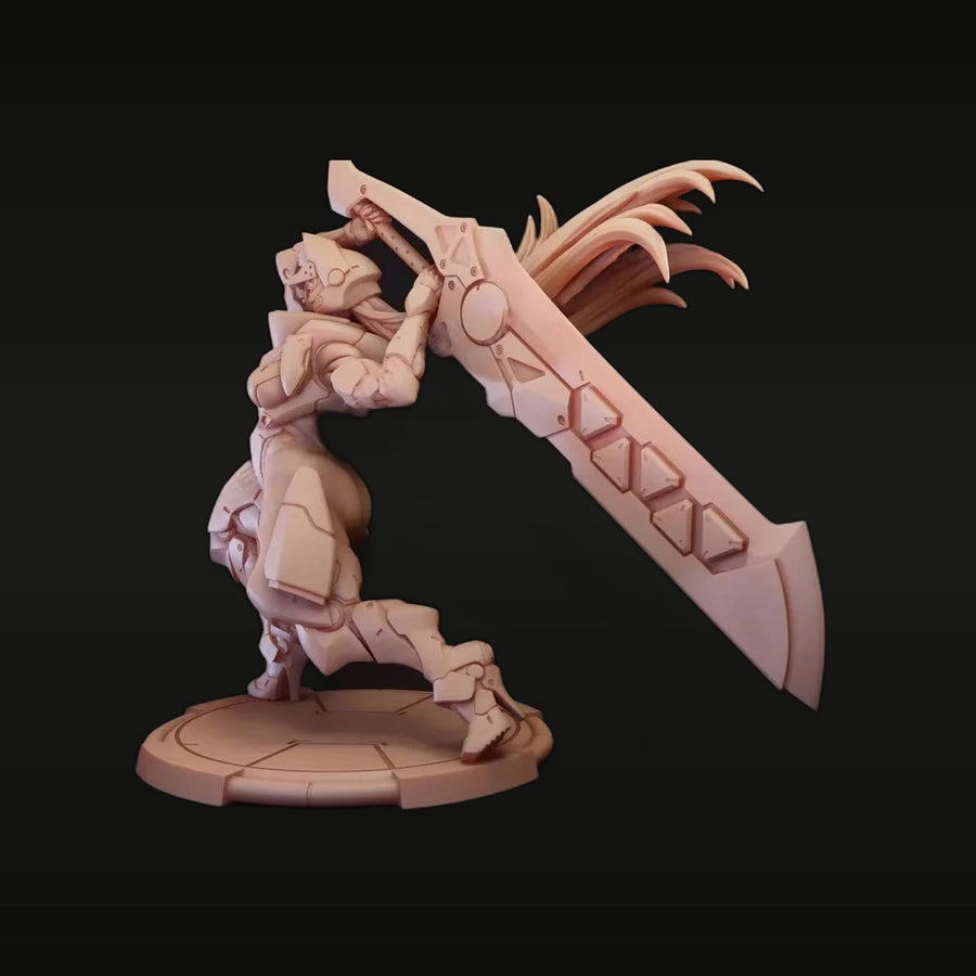 Fantasy Female Warrior with Oversized Buster Sword 75mm Resin Figure - unpainted resin model kit