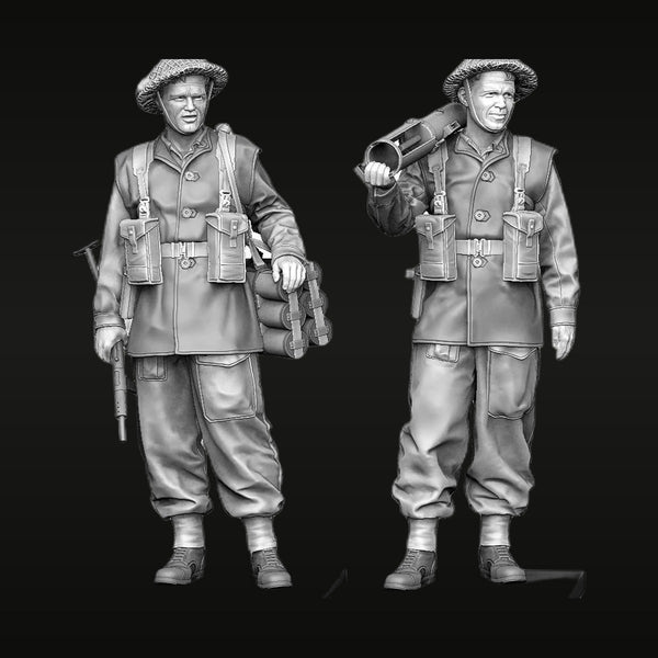 WWII British Infantry PIAT Team with Sten Gun 1/35 Resin Figure Set